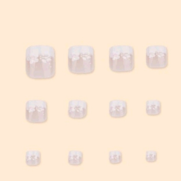 2/$16 Floral French Tip Press On Toenails - Picture 5 of 15